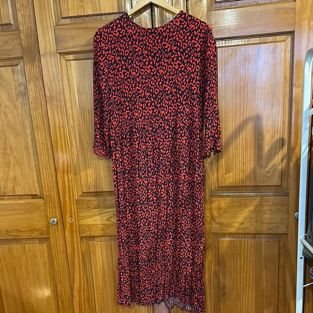 Zara Red Long Sleeve Maxi Dress